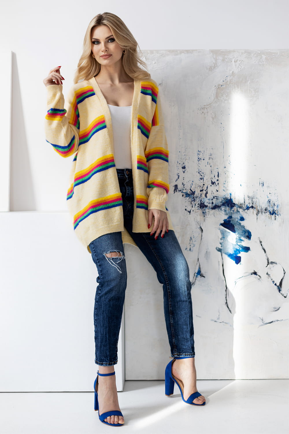Sweter Kardigan Model 30090 Light Yellow - PeeKaBoo178649 - Wielokolorowy - obrazek 2