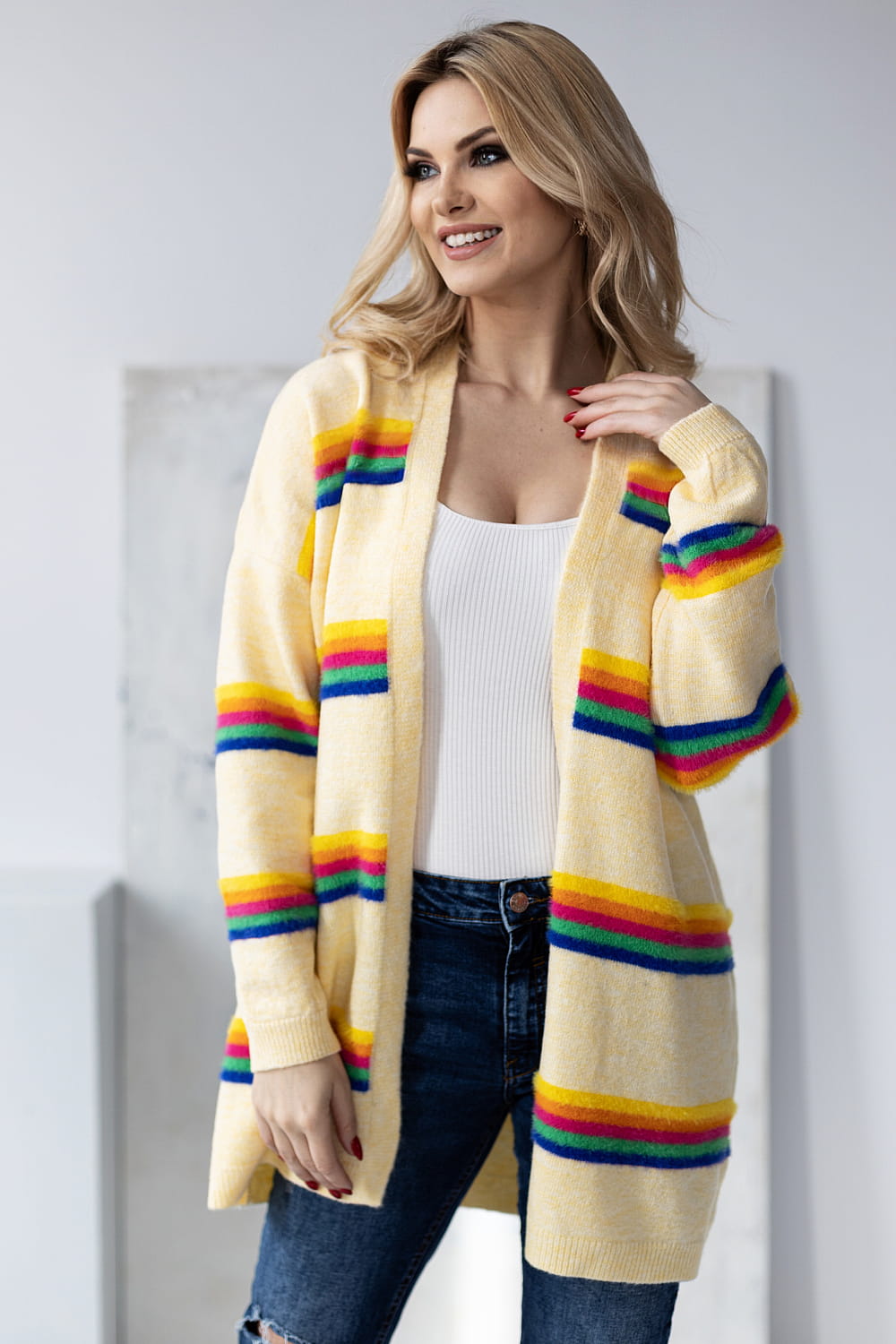 Sweter Kardigan Model 30090 Light Yellow - PeeKaBoo178649 - Wielokolorowy - obrazek 3