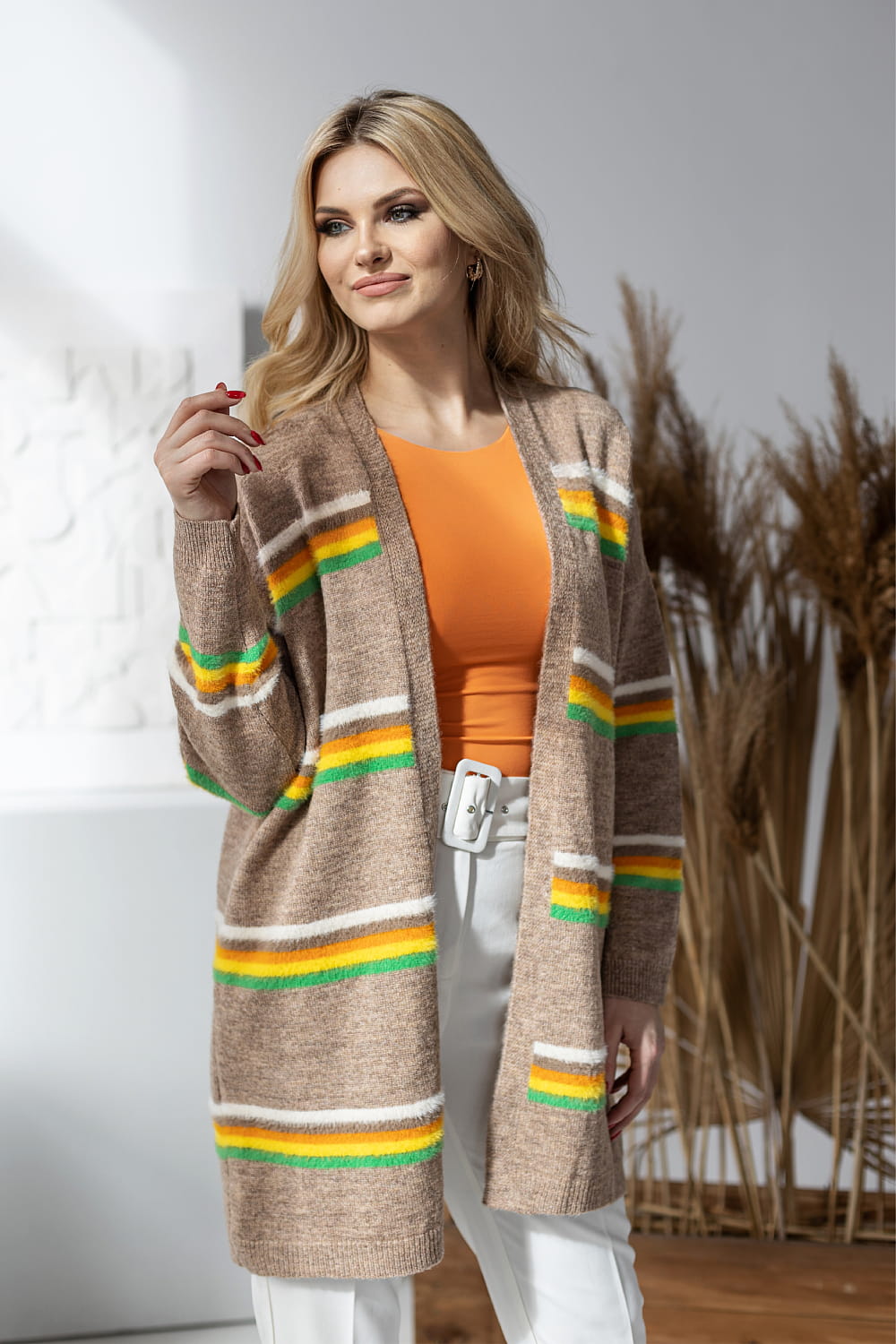 Sweter Kardigan Model 30090 Cappuccino - PeeKaBoo178650 - Wielokolorowy
