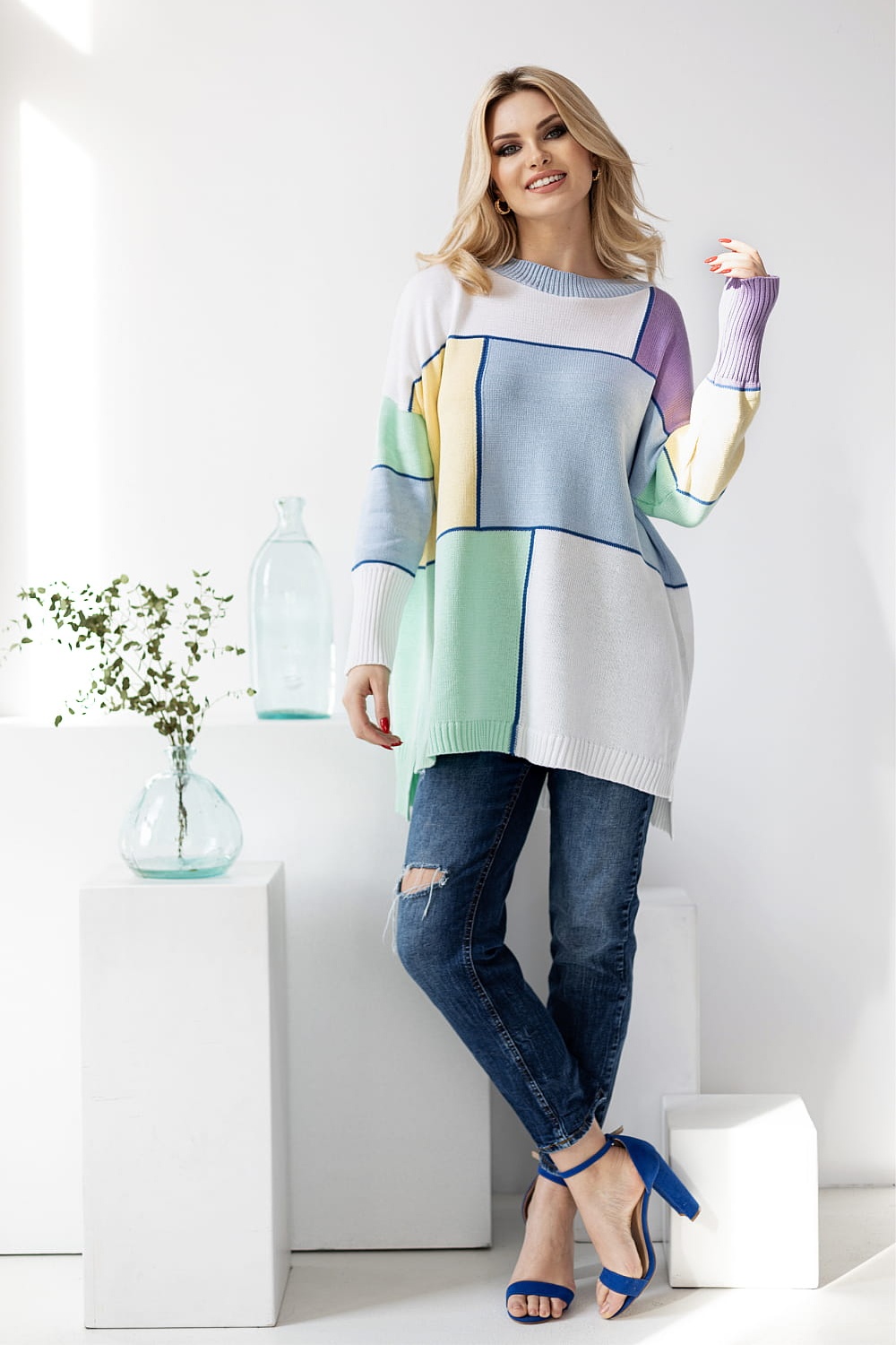 Sweter Damski Model 30089 Błękit - PeeKaBoo178651 - Wielokolorowy - obrazek 2