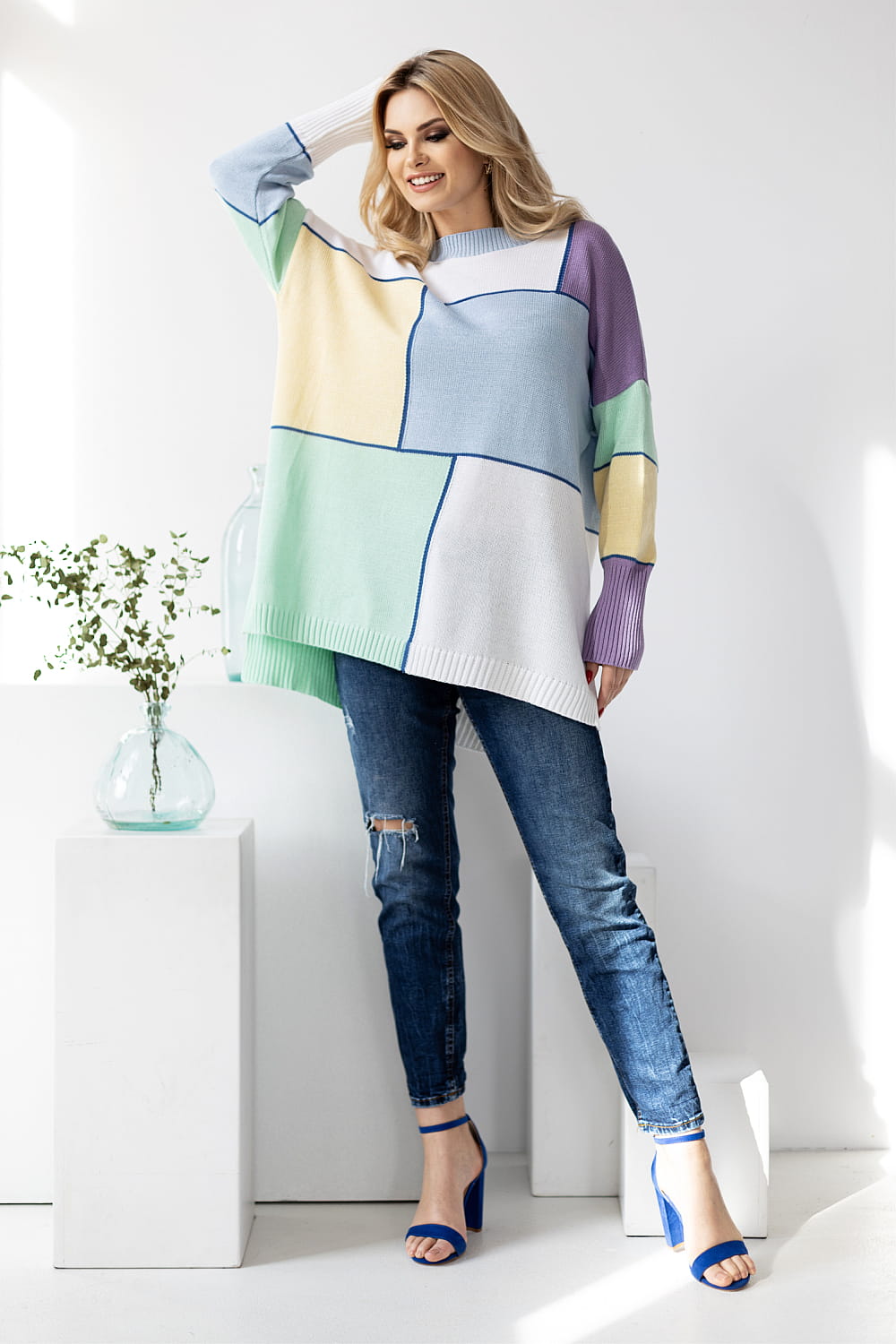 Sweter Damski Model 30089 Błękit - PeeKaBoo178651 - Wielokolorowy - obrazek 3