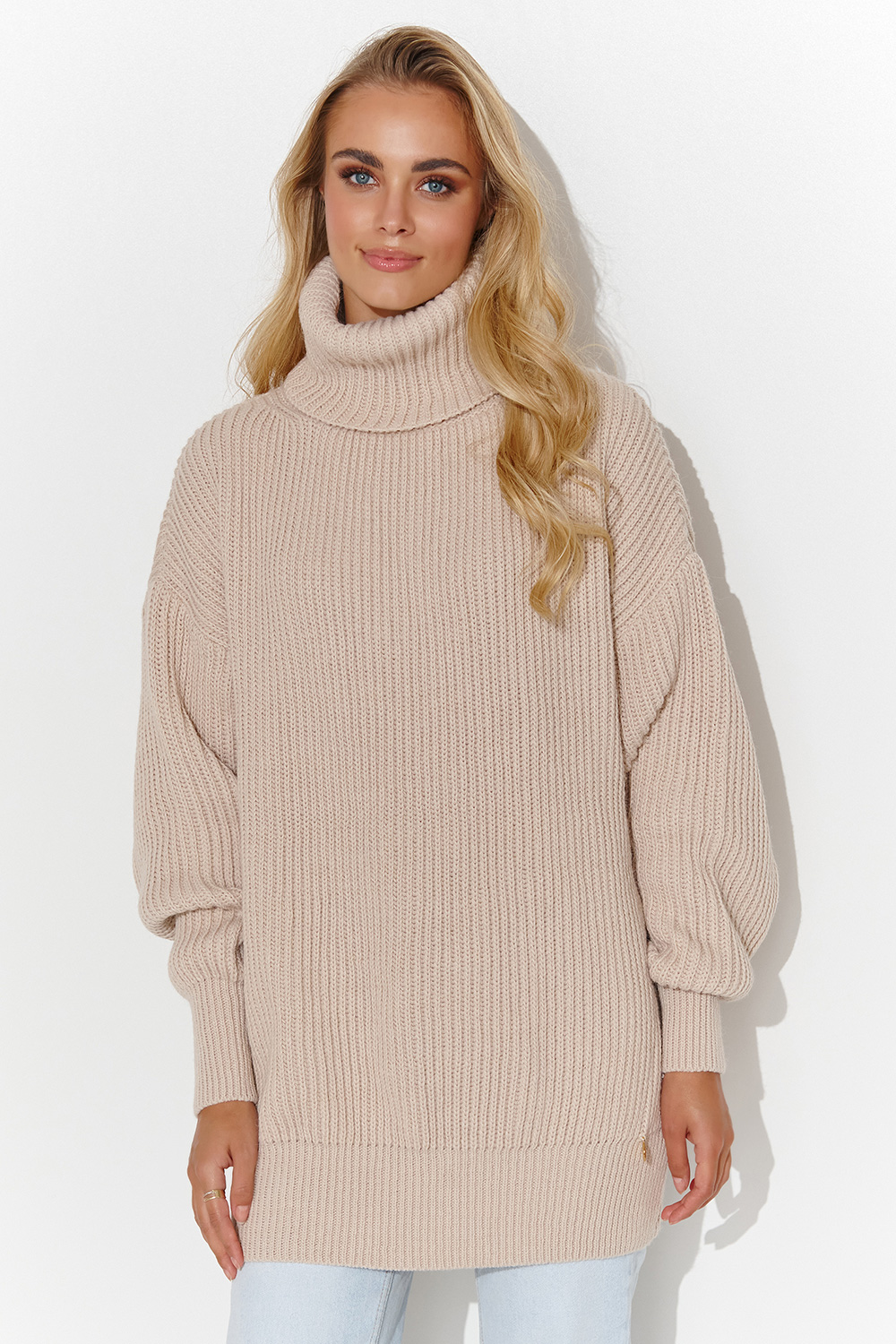 Golf Damski Model S136 Nude - Makadamia185214 - Beżowy