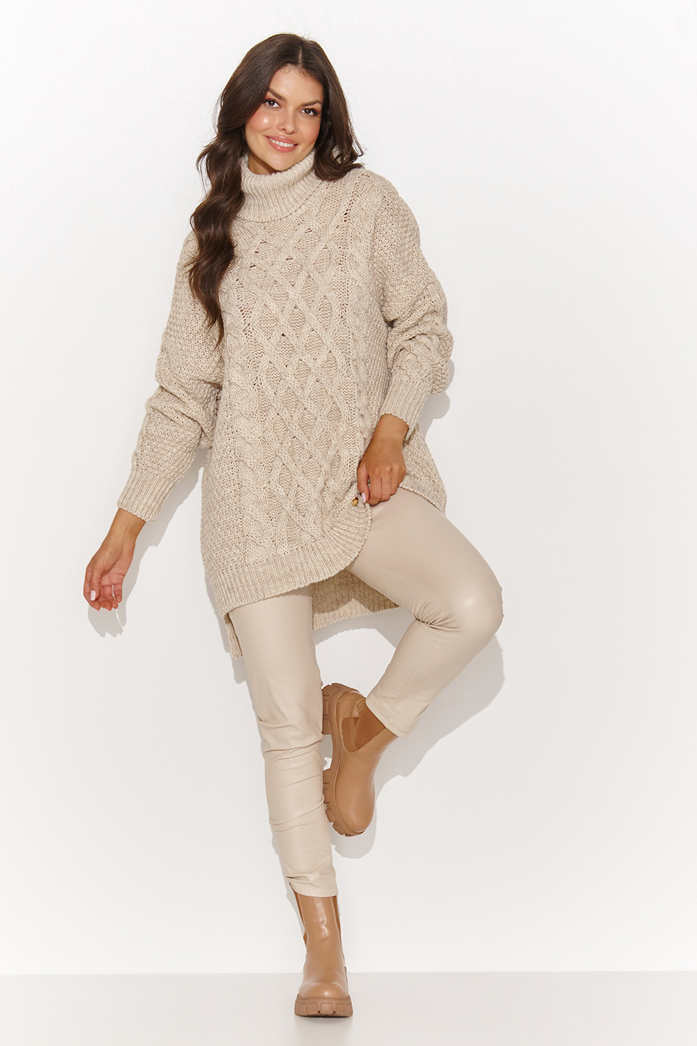 Golf Damski Model NU_S96 Beige Melange - Numinou185287 - Beżowy - obrazek 2