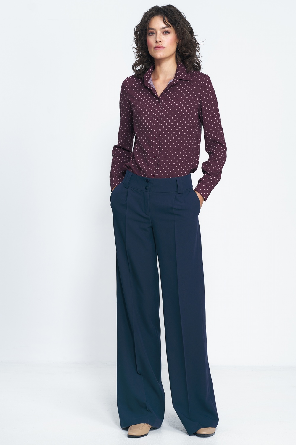 Granatowe spodnie typu wide leg SD81 Navy - Nife186118 - Granatowy - obrazek 2
