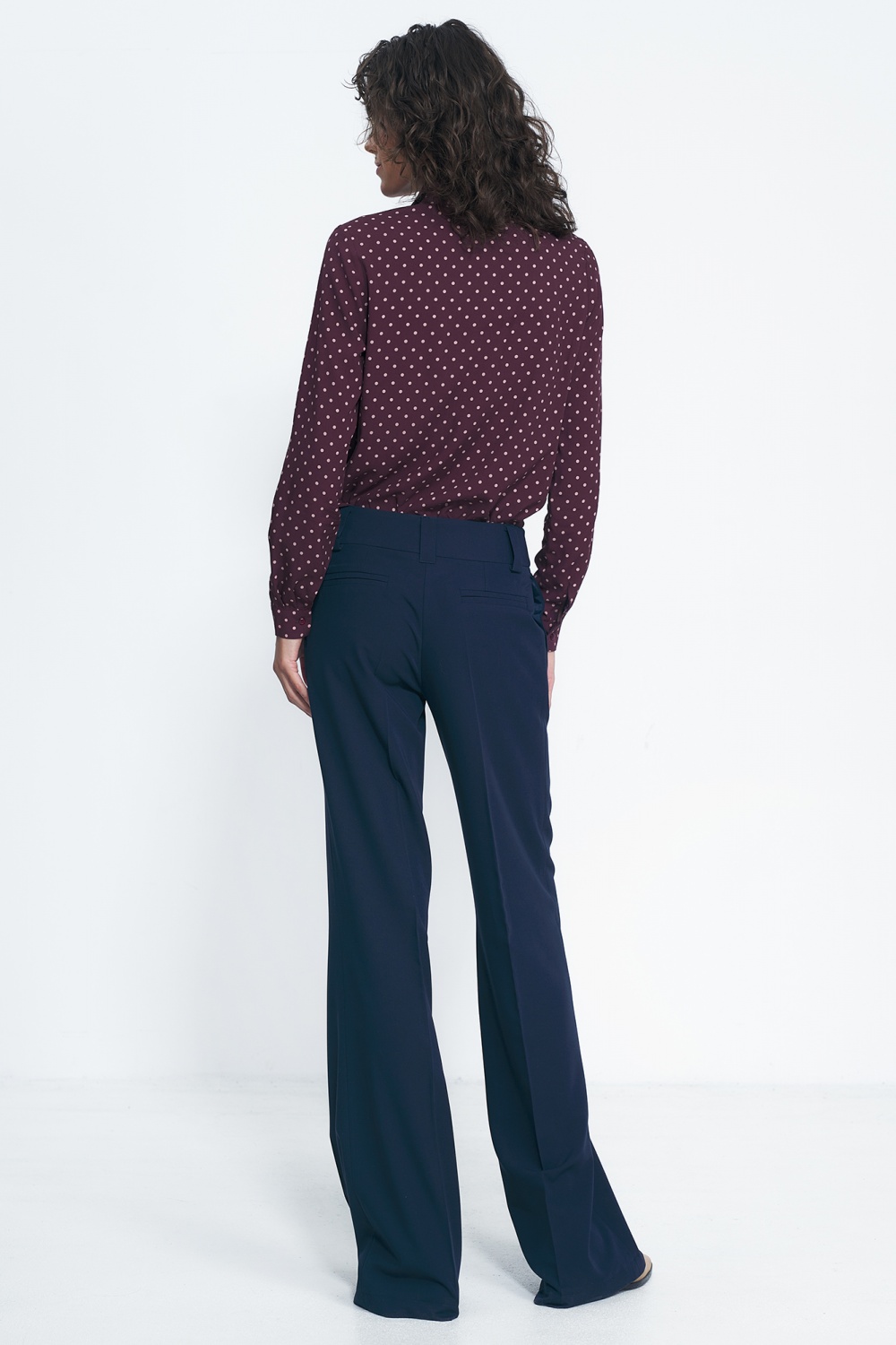 Granatowe spodnie typu wide leg SD81 Navy - Nife186118 - Granatowy - obrazek 3
