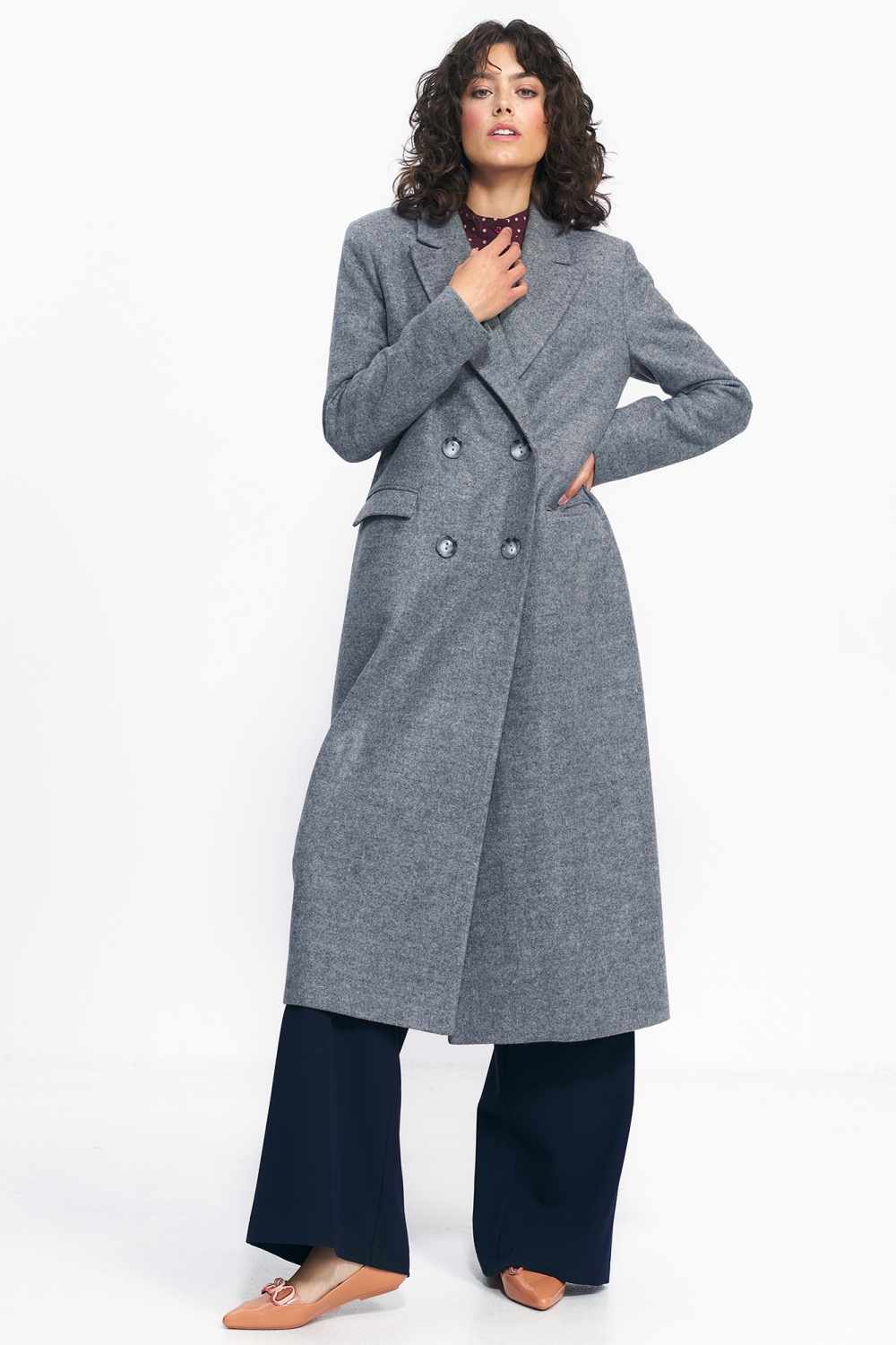 Szary płaszcz oversize PL20 Grey - Nife186120 - Szary