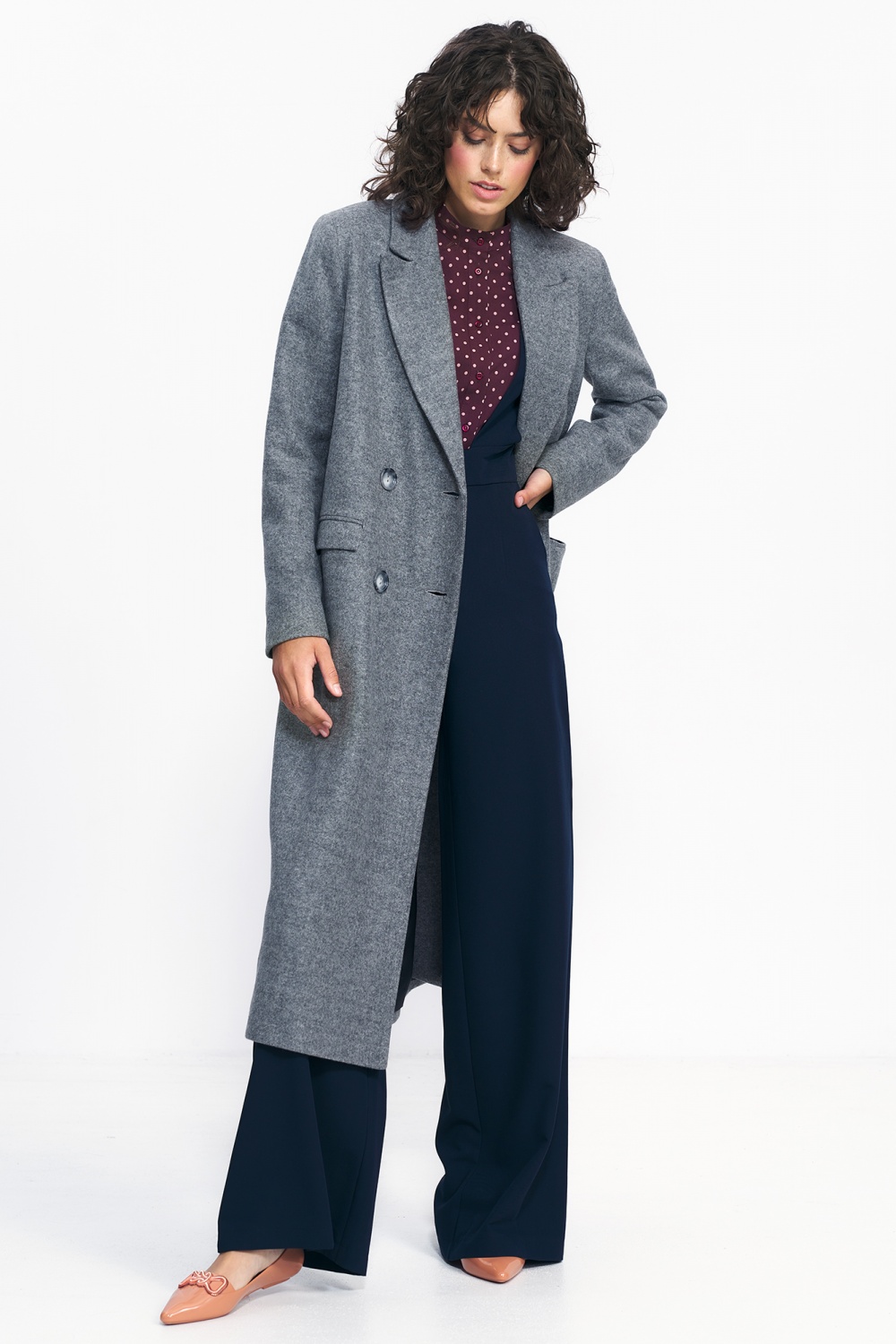 Szary płaszcz oversize PL20 Grey - Nife186120 - Szary - obrazek 2