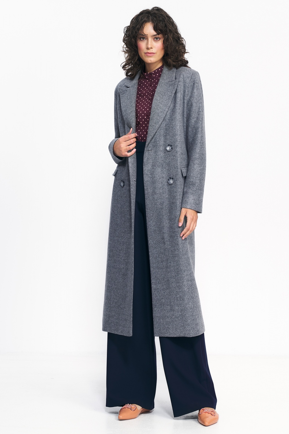 Szary płaszcz oversize PL20 Grey - Nife186120 - Szary - obrazek 4