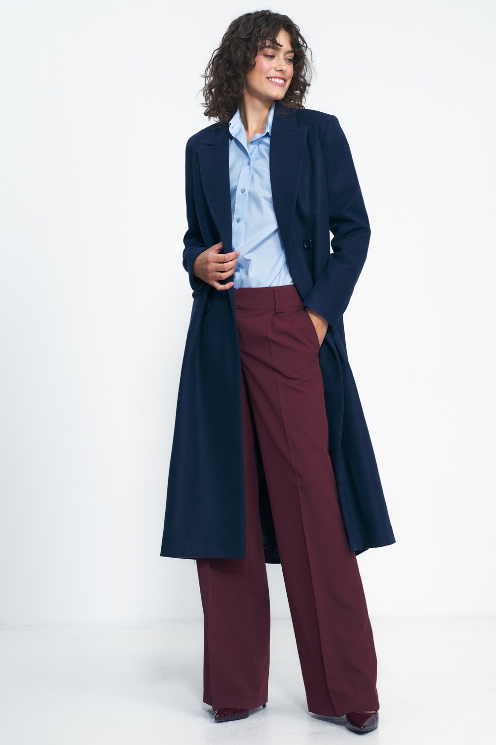 Granatowy płaszcz oversize PL20 Navy - Nife186121 - Granatowy