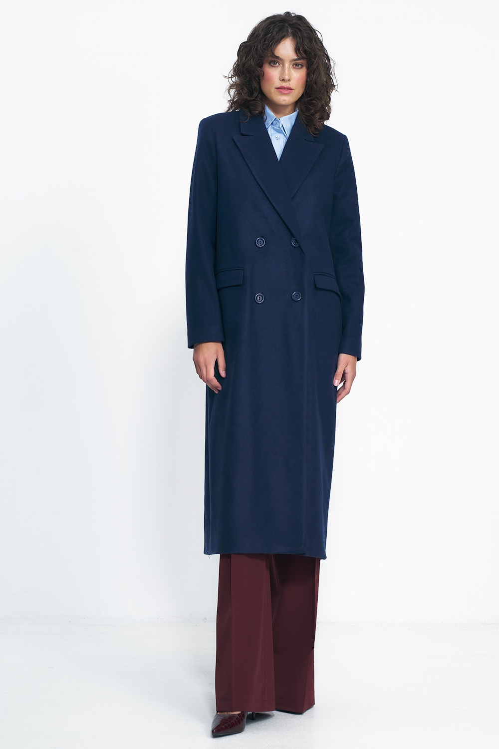 Granatowy płaszcz oversize PL20 Navy - Nife186121 - Granatowy - obrazek 2