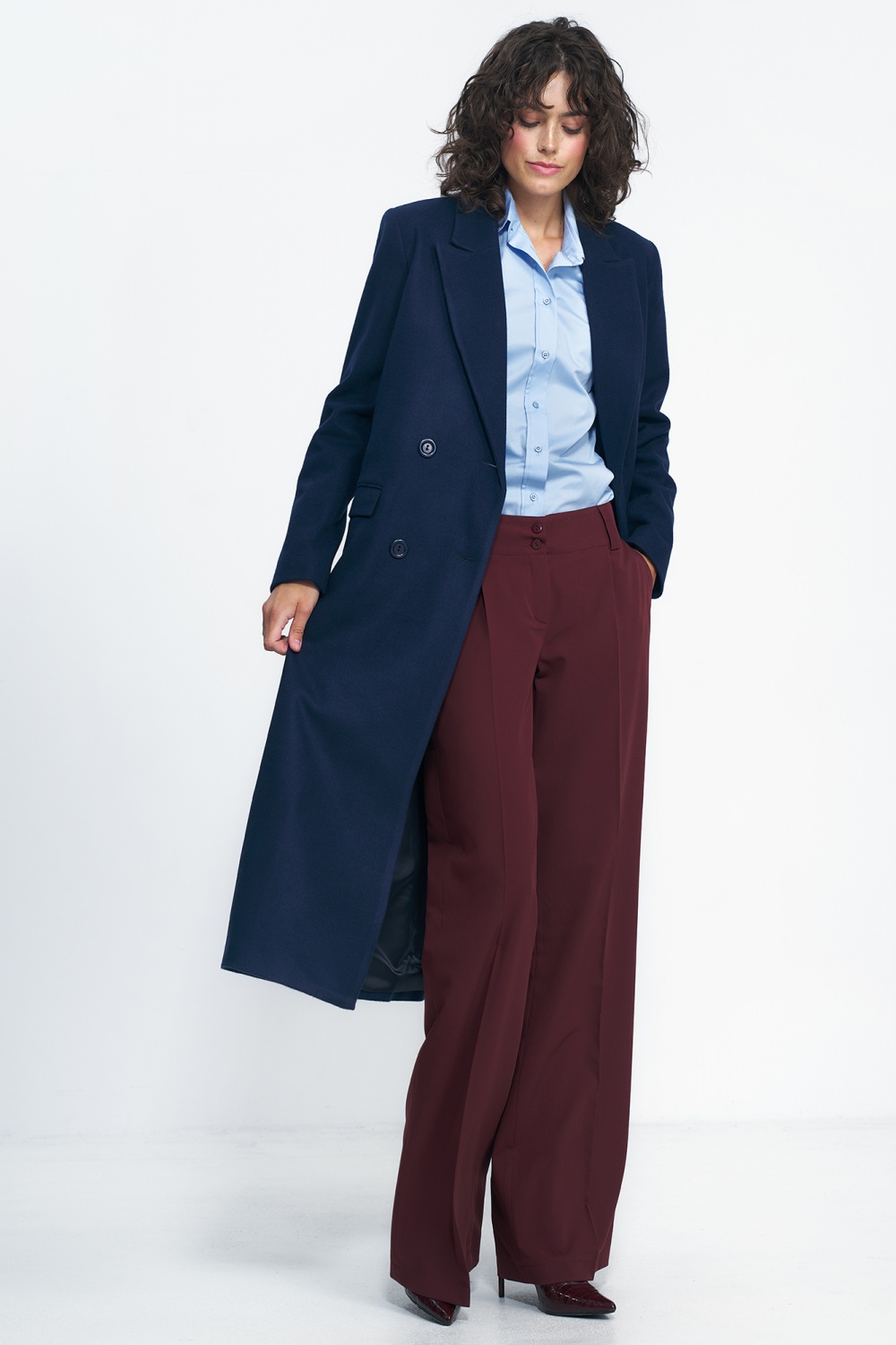 Granatowy płaszcz oversize PL20 Navy - Nife186121 - Granatowy - obrazek 4