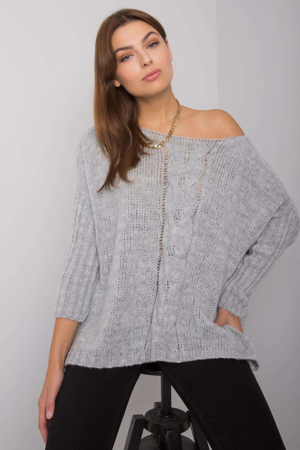 Sweter Damski Model TW-SW-BI-559.45 Grey - Och Bella186805 - Szary