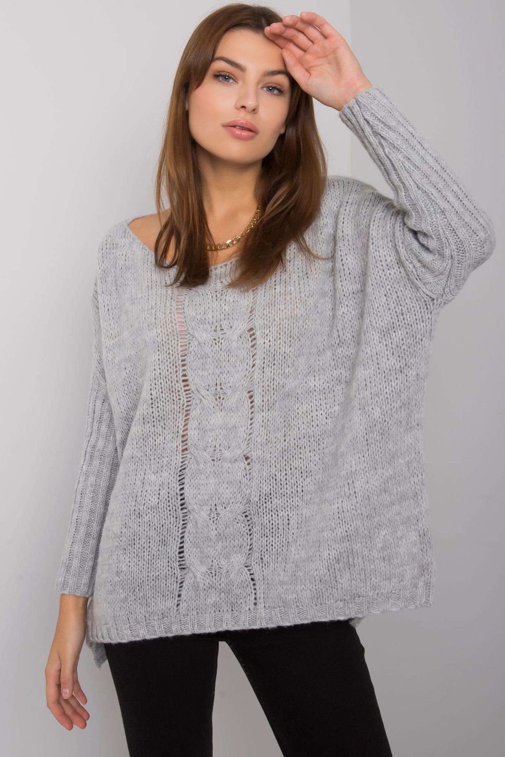 Sweter Damski Model TW-SW-BI-559.45 Grey - Och Bella186805 - Szary - obrazek 2