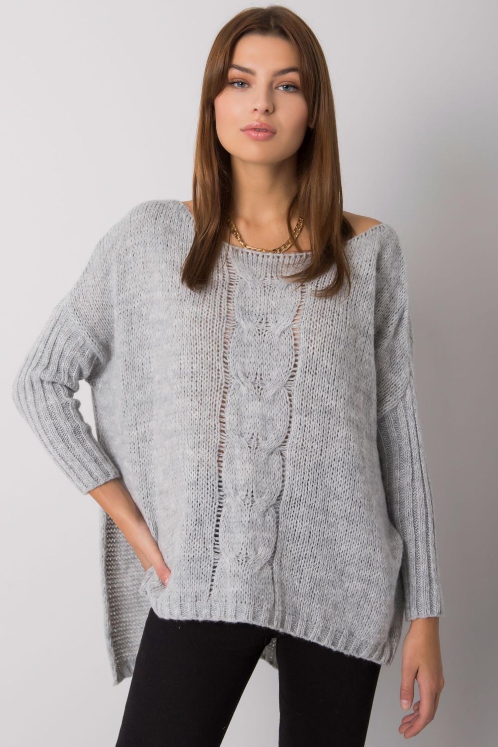 Sweter Damski Model TW-SW-BI-559.45 Grey - Och Bella186805 - Szary - obrazek 4